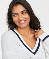 On 34th Women's V-Neck Tipped Sweater, Created for Macy's