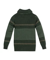 Hope & Henry Baby Boys Organic Long Sleeve Striped Shawl Collar Sweater with Engineered Stripe