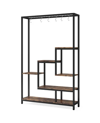 Tribesigns 5-Tier Tall Indoor Plant Stand, 70.9 inches Metal Shelf with 10PC S Hanging Hooks, Multi