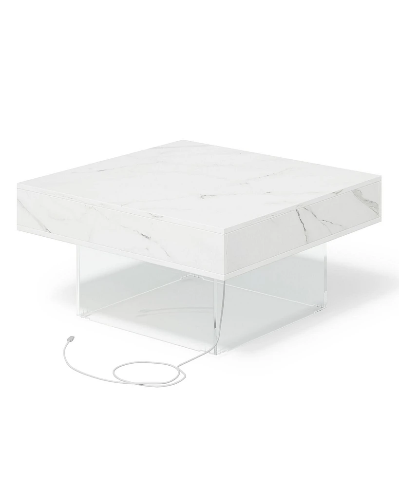 Tribesigns Square Led Coffee Table: Faux Marble White Coffee Table for Living Room, Modern Wood Coffee Table Unique Low Center Table with Acrylic Base