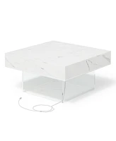 Tribesigns Square Led Coffee Table: Faux Marble White Coffee Table for Living Room, Modern Wood Coffee Table Unique Low Center Table with Acrylic Base