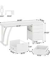 Tribesigns 59 Inch Computer Desk with 3 Drawers, Industrial Pc Study Writing Table Workstation File Storage, Home Office Desks Large De