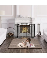 Sugift 3-Panel Freestanding Fireplace Screen Folded Fire Doors