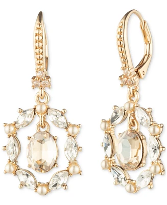 Marchesa Gold-Tone Stone & Crystal Orbital Halo Leverback Drop Earrings