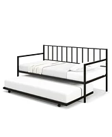Sugift Twin Daybed Set with Metal Slat Support and Roll-Out Trundle