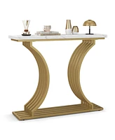 Sugift 39-Inch Gold Entryway Table Modern Console Table with Faux Marble Tabletop