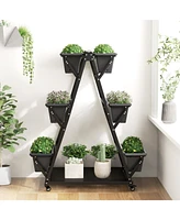 Skonyon 3-Tier Vertical Raised Garden Bed with 4 Wheels and 6 Container Boxes