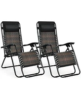 Gymax Set of 2 Folding Rattan Patio Zero Gravity Lounge Chair Recliner w/ Headrest