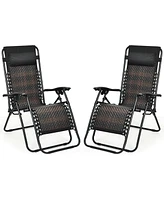 Gymax Set of 2 Folding Rattan Patio Zero Gravity Lounge Chair Recliner w/ Headrest