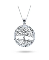 Bling Jewelry Round Circle Medallion Rune Symbols Wiccan Tree Of Life Pendant Necklace For Women For Oxidized Sterling Silver