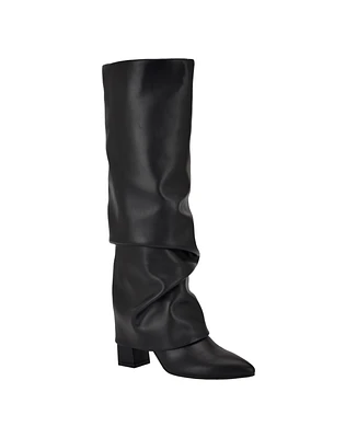 Guess Women's Geima Foldover Slouchy Pointed Toe Block Heel Tall Boots