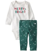 Little Planet by Carter's Baby Merry & Bright Organic Cotton Bodysuit Pants, 2 Piece Set