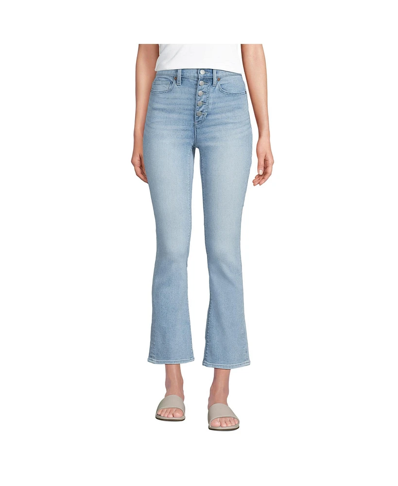 Lands' End Petite Recover High Rise Button Front Kick Flare Crop Jeans