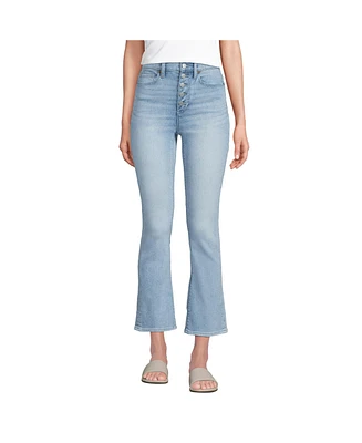 Lands' End Petite Recover High Rise Button Front Kick Flare Crop Jeans