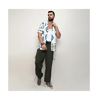 Campus Sutra Men's Chalk White Mesh Aztec Shirt