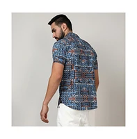 Campus Sutra Men's Icy Blue Artistic Bohemian Shirt