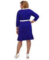 Kasper Women's Ruffled-Hem 3/4-Sleeve Contrast-Trim Dress