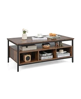 Vebreda 3-Tier Industrial Style Coffee Table with Storage and Heavy-duty Metal Frame