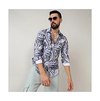 Campus Sutra Men's Charcoal Grey & Prussian Blue Marble Foliage Shirt