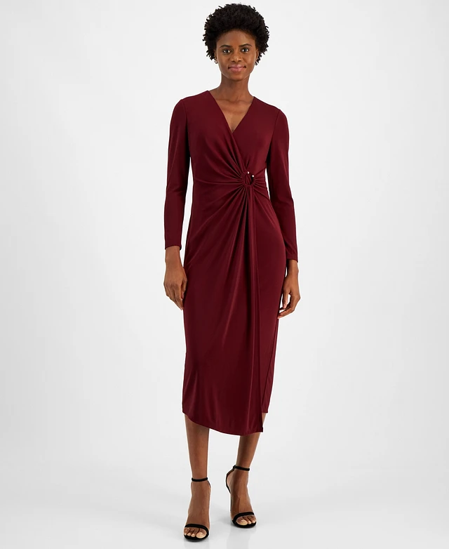 side ruched jersey midi dress Max Studio Women's Crinkled Jersey Side Ruched Midi Dress, Black-0T73,  X-Small at Amazon Women's Clothing store