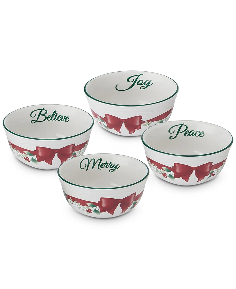 Winterberry Red Ribbon Appetizer Bowls, Set of 4