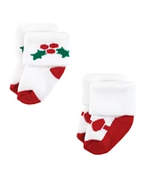 Hudson Baby Girls Cotton Rich Newborn and Terry Socks, 12 Days Of Christmas