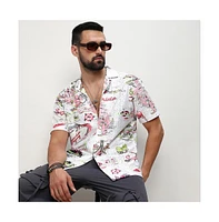 Campus Sutra Men's Chalk White:Blush Pink Maps Shirt