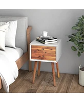 Sugift Mid-Century Wooden Multipurpose End Table with 2 Storage Drawers