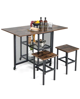 Sugift Drop Leaf Expandable Dining Table Set with Lockable Wheels