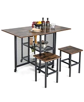 Sugift Drop Leaf Expandable Dining Table Set with Lockable Wheels