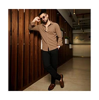 Men's Tan Brown Stripe-Creased Shirt