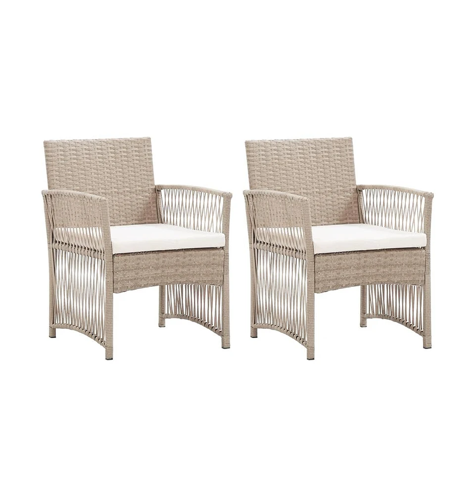 vidaXL Patio Armchairs with Cushions 2 pcs Beige Poly Rattan