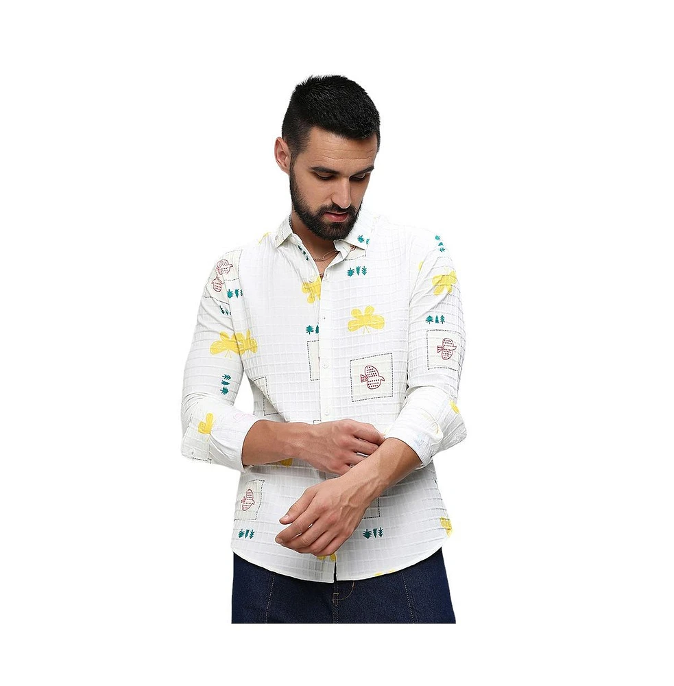 Campus Sutra Men's Chalk White Butterfly Pine Shirt