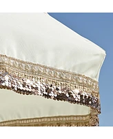 LAGarden 6 Ft Fringe Patio Umbrella with Tassel Jazz Age Wood for Garden, Beige with gold glitzy sequin,Model: JZ6-15