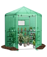 Skonyon Walk-In Hexagonal Greenhouse with Pe Cover and Metal Frame