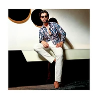 Men's Sky Blue & Moon Grey Ikkat Shirt