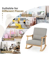 Givimo Upholstered Rocking Chair with Pillow and Rubber Wood Frame