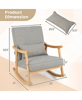 Givimo Upholstered Rocking Chair with Pillow and Rubber Wood Frame