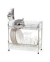 Iris Usa 2-tier Slim-sized Dish Rack with Drain Spout, Dish drying rack, dish drainer, White