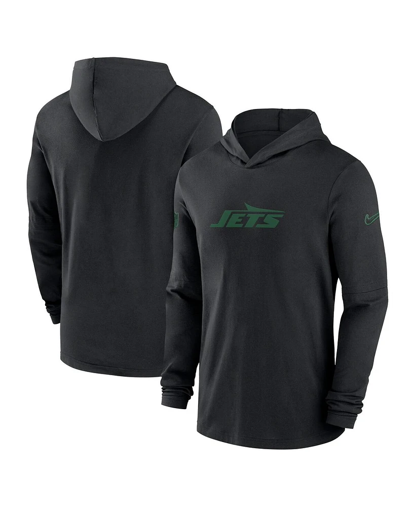 Nike Men's Black New York Jets Sideline Hoodie Performance Long Sleeve T-Shirt