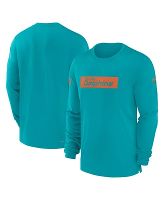 Nike Men's Aqua Miami Dolphins Sideline Player Performance Long Sleeve T-Shirt