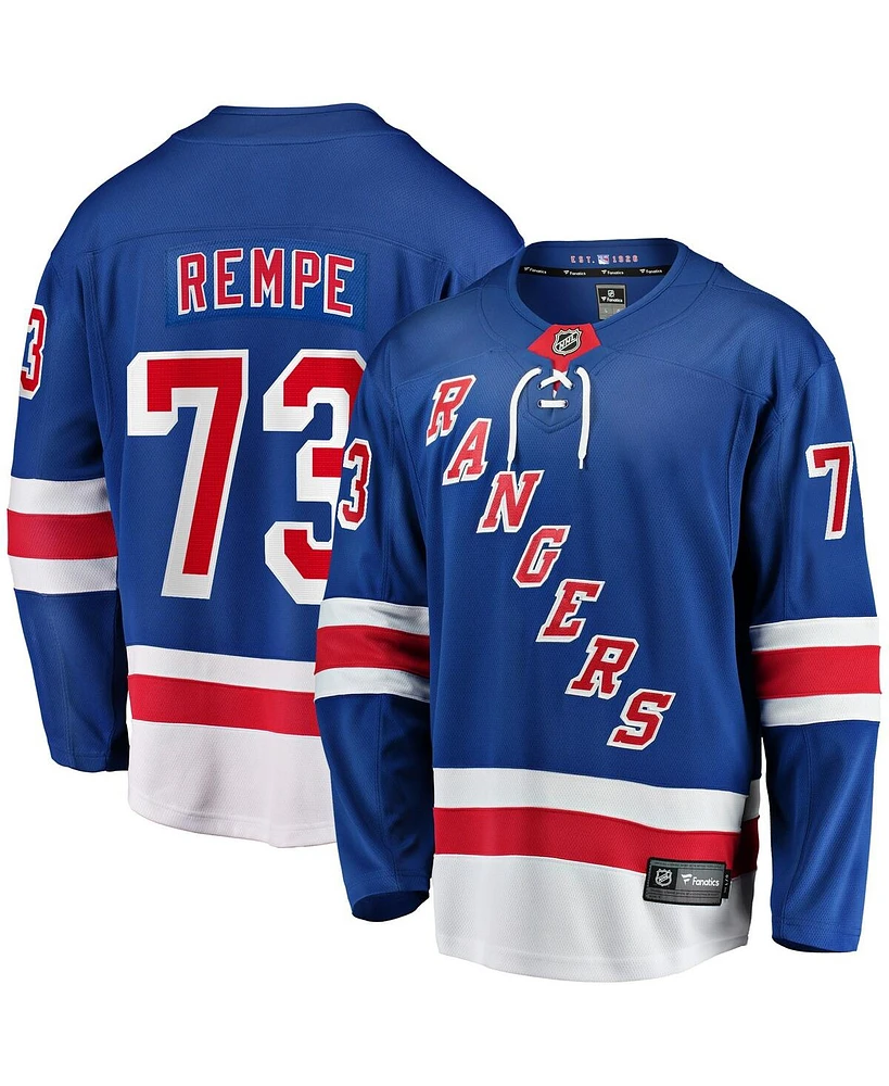 Fanatics Men's Matt Rempe Blue New York Rangers Home Breakaway Jersey