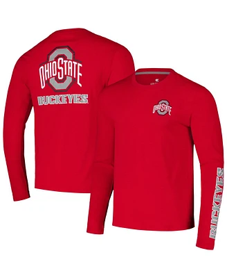 Colosseum Men's Scarlet Ohio State Buckeyes Logo Lockup 3-Hit Active Blend Long Sleeve T-Shirt