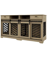 PawHut 66" Dog Crate Furniture with Removable Divider, Drawers, Oak