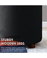 Lawrence Round Velvet Storage Ottoman with Table Top Lid