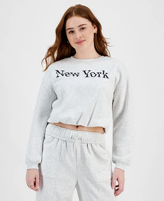 Planet Heart Juniors' Bubble Hem Varsity Crewneck Sweatshirt