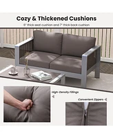 Skonyon Patio Aluminum Loveseat Sofa Outdoor Furniture Set with Thick Back and Seat Cushions