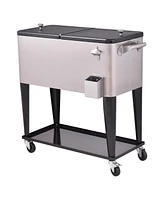 Skonyon 80 Quart Patio Rolling Stainless Steel Ice Beverage Cooler