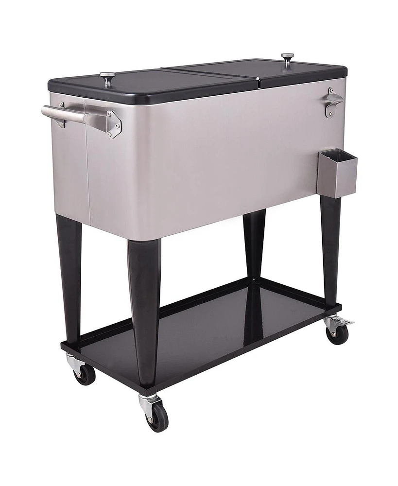 Skonyon 80 Quart Patio Rolling Stainless Steel Ice Beverage Cooler