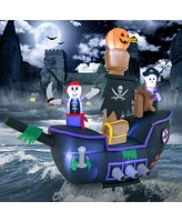 Skonyon 7 Feet Long Halloween Inflatable Pirate Ship with Led Lights Blower